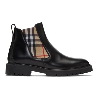 burberry mason boots|Check Panel Leather Chelsea Boots in Black .